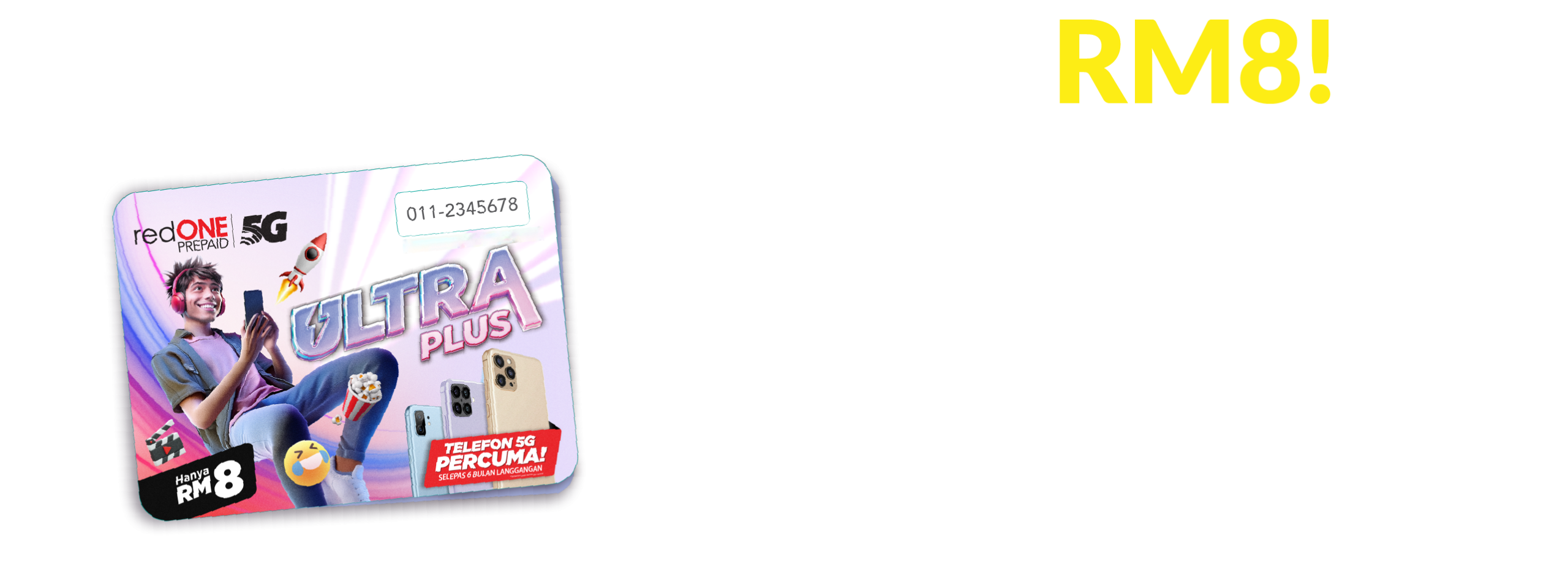 redONE Mobile 5G prepaid in Malaysia RM8 starter pack offering free RM5 credit and 1GB data bonus, and more!